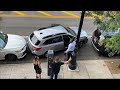 Skilled New York driver expertly maneuver his car out of a tight parking space!