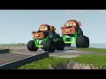 TRANSPORTING PIXAR CARS & FRUITS WITH COLORED & JOHN DEERE vs CLAAS vs TRACTORS - BeamNG.drive #983