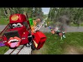 Double Flatbed Trailer Truck vs Speedbumps | Train vs Cars | Tractor vs Train | BeamNG.Drive #8