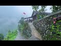 Heavy rain in green villages on cliffs||risky travel in Lebakbarang, Indonesia