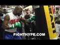 FLOYD MAYWEATHER BLASTS THE HEAVYBAG IN PREPARATION FOR MARCOS MAIDANA