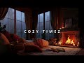 Nighttime Thunderstorm Haven - Fireside Comfort with Rain, Fireplace and Sleeping Cat