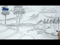 Cara Menggambar Sketsa Pemandangan Gunung dan Sawah Menggunakan Pensil || How To Draw Sketch Scenery