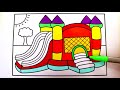 How to Draw a Bouncy House for Kids 💙💜Bouncy House Drawing | Bouncy House Coloring Pages for Kids