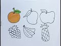 Cute fruit drawing | Simple, easy fruit drawing and colouring for kids | fruit drawing tutorial