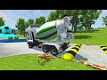 Double Flatbed Trailer Truck vs Speedbumps Train vs Cars  Tractor vs Train Beamng.Drive 015 #388