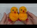 Super Easy Pom Pom Chicken Making Idea with Fingers - DIY Pom Pom Chick - How to Make Yarn Chicken