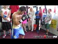 Zou Shiming works mitts with Freddie Roach