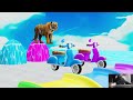 Long Slide Game With Elephant Gorilla Buffalo Hippopotamus Tiger - 3d Animal Game - Funny 3d Animals