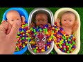 2 Minutes Satisfying with 3 Color BathTubs Mixing Candy ASMR & Funny Dinosaur - Cutting Video