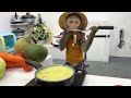 Bim Bim harvest watermelon to make juice for Baby monkey