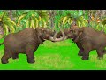 15 Mammoth Elephant vs 10 Big Bull Zombie Elephant vs Giant Lion Fight Cow Cartoon Saved by Mammoth