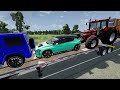 Flatbed Trailer Cars Transportation with Slide Color - Car vs Speed Bump vs Deep Water - BeamNG HD
