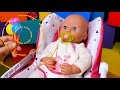 Baby Annabell doll feeding time with toy food. Pretend to play with Baby Born doll feeding time.