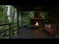 Cozy porch in the rainforest | Soothing sound of rain, waterfall and crackling fire | 8 Hours | 4K