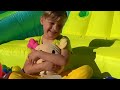 Roma and Diana pretend play with Giant Trampoline toy