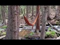 Chicago Forks Picnic Grounds, all to myself on a Monday morning, hammocking in the Colorado Rockies