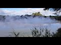 The volcanic lake with steam | Miệng hồ núi lửa bốc khói