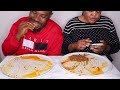African Food Eating Competition | Fufu and okra stew with goat meat