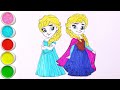 Elsa And Anna Drawing, Elsa Frozen From Disney Frozen,Drawing & Colouring For Kids Toddlers Painting