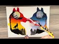 simple wolf scenery | relaxing acrylic painting for beginners