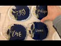 Elegant blue and gold geode resin coasters