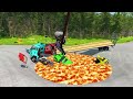 Double Flatbed Trailer Truck vs Speedbumps Train vs Cars Beamng.Drive #4