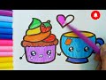 Dibuja y Colorea Un Lindo Cupcake Con Una Taza De Té 🧁💗☕🌈 Dibujos Para Niños