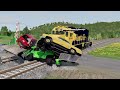 Flatbed Trailer Truck Potholes Transport Car Portal Trap Rescue - Cars vs Speed Bumps - BeamNG.drive