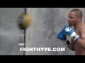ANDRE WARD DISPLAYS TIMING AND ACCURACY ON DOUBLE END BAG