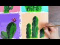 4 Cactus｜Easy & Simple Acrylic Painting on Mini Canvas Step by Step #022｜ASMR Oddly Satisfying Video