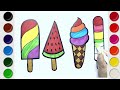 Cute Ice Cream Drawing and Coloring | Ice Cream And Popsicles Drawing Step By Step