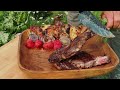 Roasting Juicy Beef Steaks on Hot Stones! Outdoors Cooking Alone in the Mountains