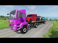 TRANSPORTING PIXAR CARS & FRUITS WITH COLORED & JOHN DEERE vs CLAAS vs TRACTORS - BeamNG.drive #962