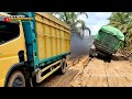 Heavy Loaded Truck Drivers Fight Each Other on a Muddy Road