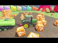 TRANSPORTING COLOR TRAILER WITH TRACTOR, JCB, FENDT, CLAAS, MERCEDES, DACIA, FORD, DODGE, CAR - FS22