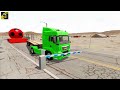 Double Flatbed Trailer Truck vs Speedbumps Train vs Cars Tractor vs Train Beamng Drive#28