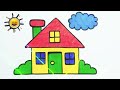 House Drawing | Draw a Simple House Step by Step Easy | House Drawing With Sun and Clouds