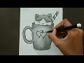 How to draw a cute kitten in cup | Pencil sketch tutorial for beginners| I recreated @cizimhobimiz