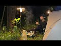 Solo Camping in the Cool Forest Enjoying Instant Noodles and koro beans
