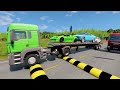 TRANSPORTING PIXAR CARS & FRUITS WITH COLORED & JOHN DEERE vs CLAAS vs TRACTORS - BeamNG.drive