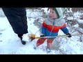 Plowing snow with power wheels truck, winter storm cleanup, and shoveling. Educational | Kid Crew