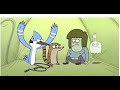 Mordecai Muscle Man and Rigby high fives Punch Each other