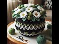 Crochet flower basket design model knitted with wool.Share ideas.#crochet #knitted #wool #homedecor