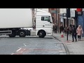 Lorry driver tries illegal U-Turn and blocks off road