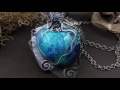 DIY Faux Silver Pendant with Larimar Gemstone. Polymer Clay jewelry making. VIDEO Tutorial!