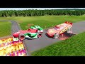 Flatbed Trailer Truck Rescue - Cars vs Rails - Speed Bumps - BeamNG.Drive #001