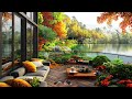 Spring Coffee Ambience by the Lake with Cozy Fireplace ☕ Smooth Jazz Piano Instrumental for Relaxing