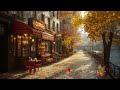 Morning Jazz Music ☕ Streetside Cafe Ambience with Sweet Jazz Music and Falling Autumn Leaves 🍁