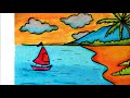 how to draw beach scenery for kids using oil pastels (slow)